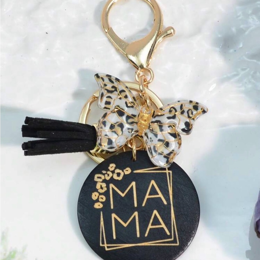 MAMA Gold and Black Butterfly Keychain